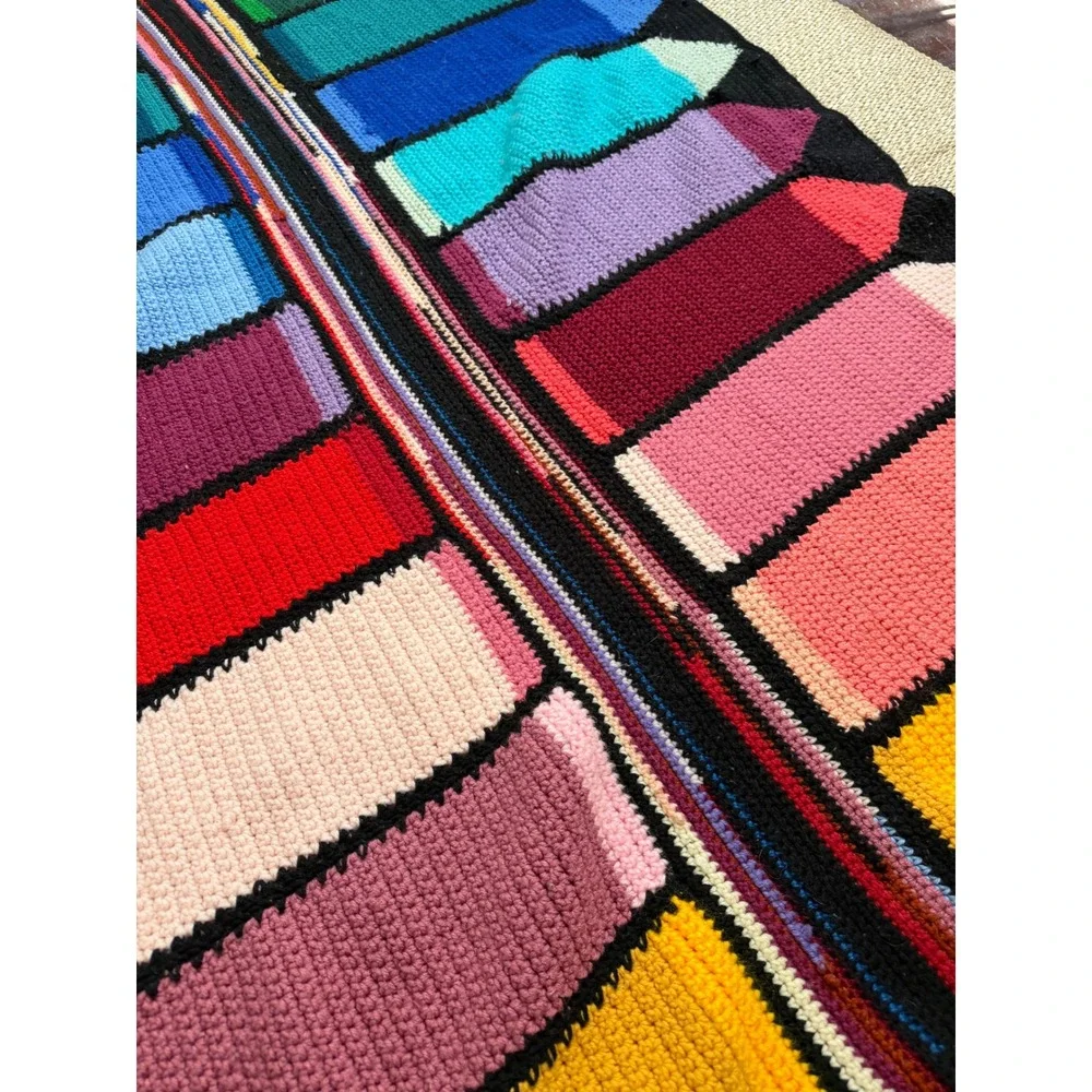Handmade Crochet Colored Pencil Crayon Blanket Rainbow Artist Teacher Gift Throw